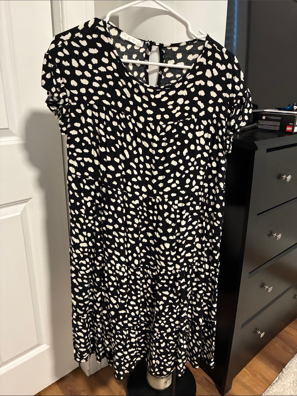 Black and White Printed Midi Tiered Dress